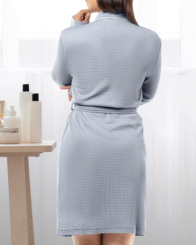 NY Threads Cotton Blend Waffle Robes for Women Knee-Length Bathrobe