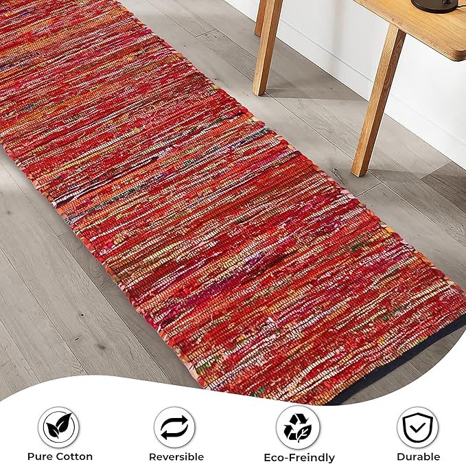 Ramanta Home Cotton Chindi Runner Rug - 2x6 ft Multi Color, Farmhouse Boho Runners for Living Room, Bedroom, Hallways, Patio, Kitchen | Soft Bohemian Floor Carpet for Home Decor - 24x36 Inches