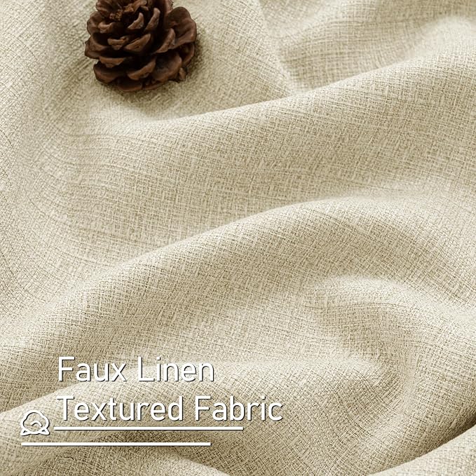 LAMIT Natural Linen Curtains for Bedroom 45 inch Length 2 Panels, Linen Textured Thermal Insulated Curtains Grommet Privacy Burlap Neutral Drapes for Living Room/Farmhouse, W52 x L45, Natural Beige
