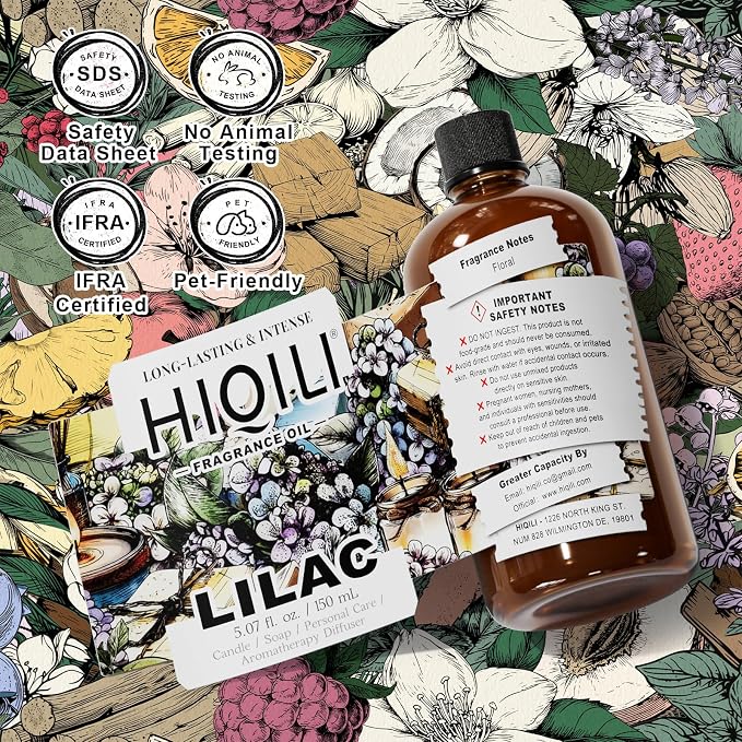 HIQILI Lilac Fragrance Oil for Women Perfume Making - 5.07 Fl Oz | DIY Candle & Soap, Long-Lasting, Soft Floral Scents for Essential Oils Diffuser, Pet Safe, Graduated Dropper Included
