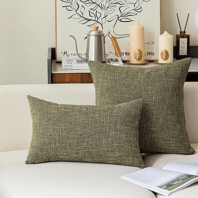 Kevin Textile Cotton Linen Soft Decorative Square Throw Pillow Covers Cushion Case for Sofa Bedroom, 2 Pc, 22 x 22 Inch 55 x 55 cm, Peridot Green