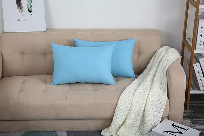 TangDepot Cotton Solid Throw Pillow Covers, 12" x 18" , Sky Blue, 1 Count (Pack of 1) | 100% cotton, same-color zip, machine wash & air dry. For living room, bedroom, office, car. 42 colors, 87 sizes. Cover only.