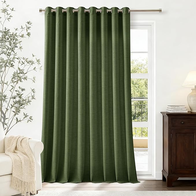 Linen Curtains Extra Wide 100 Inch Olive Green Room Divider Semi Sheer 96 Inch Length Patio Sliding Door Curtains Large Window Curtains Grommet Farmhouse Curtains for Bedroom 1 Panel