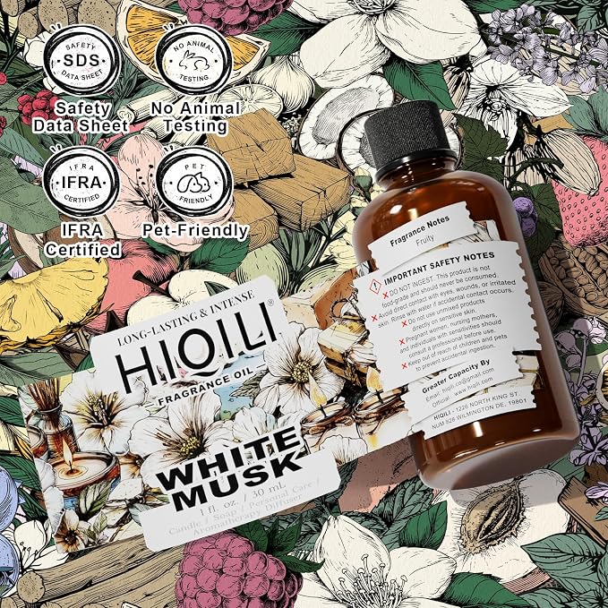 HIQILI White Musk Fragrance Oil, Musk Perfume for Women - 1 Fl Oz | for Candle & Soap Making Supplies and Perfect for Home, Car Diffuser Use, Add to Pillow Scented Spray - 30 ML