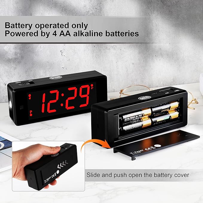 Digital Alarm Clock with Upgraded LED/LCD Display,Digital Clock with Flashlight,Adjustable Brightness,Snooze,Battery Operated Small Travel Clock for Bedroom Bedside (red Display)