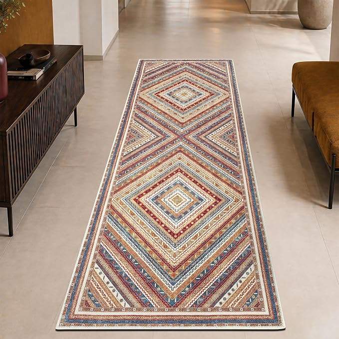 Keen Home Design 30"x120" Rug - Machine Washable Runner Rug with Non-Slip Backing, Ideal for Hallway, Entryway, Kitchen, Laundry Room - Vintage, Easy Clean, Durable, Low Pile - (2'6" x 10')