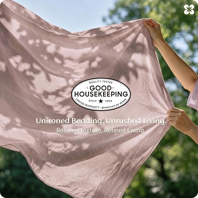 Bedsure Duvet Cover King Size - 100% Washed Cotton, Linen-Like Minimalist Bedding - PureWoven Plain Soft Comforter Cover for All Seasons, 1 Duvet Cover Only (Petal Pink, 104" x 90")