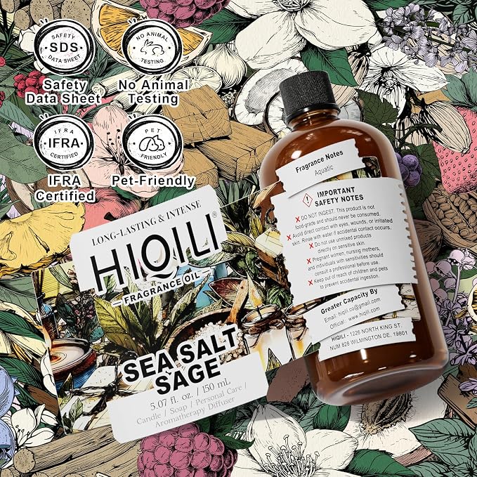 HIQILI Sea Salt Sage Fragrance Oil for Diffuser, DIY Perfume - 5.07 Fl Oz | Car/Hotel Collection Diffuser Oil, Long Lasting Scents, Candle & Soap Making Supplies, DIY Air Freshener Spray