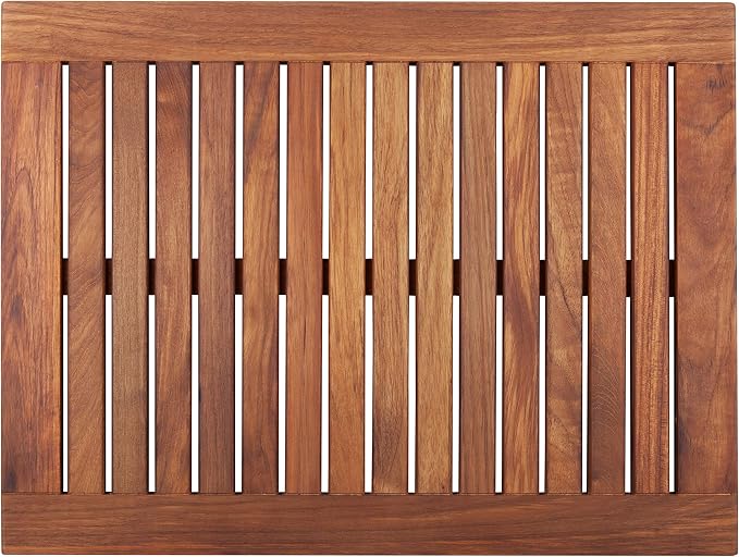 Nordic Style Premium Teak Shower and Bath Mat for Indoor and Outdoor Use - Non-Slip Wooden Platform for Spa, Sauna, Pool, Hot Tub - Flooring Decor and Protector (Oiled Finish, 23.62" x 17.75")