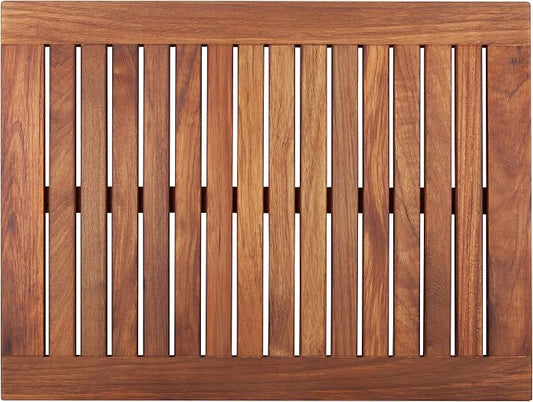 Nordic Style Premium Teak Shower and Bath Mat for Indoor and Outdoor Use - Non-Slip Wooden Platform for Spa, Sauna, Pool, Hot Tub - Flooring Decor and Protector (Oiled Finish, 23.62" x 17.75")