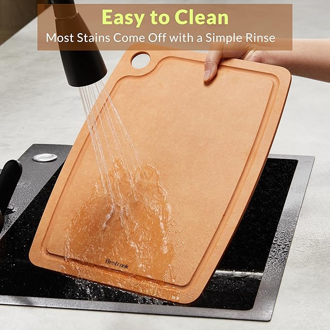 Cutting Board for Kitchen, 14.6x10.8Inch Wood Fiber Composite Cutting Board with Juice Groove and Non-slip Feet, Dishwasher Safe, Knife-Friendly Chopping Board for Meat, Bread, Fruit, Wooden