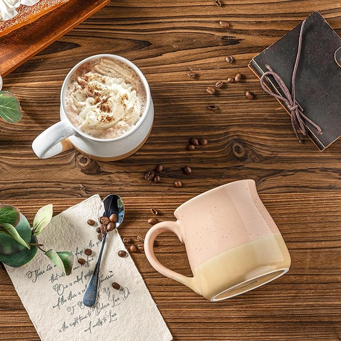 GBhome Ceramic Coffee Mugs Set of 4, 24oz Handmade Large Coffee Mugs Set with Terracotta Underside for Latte/Tea/Beer/Hot Cocoa/Cappuccino/Soup Dishwasher & Microwave Safe-Multicolor