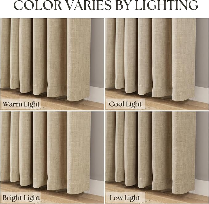 Grommet Linen Curtains 63 Inch Length 2 Panels for Dining Room Light Filtering Flax Linen Drape Neutral Farmhouse Boho Decor Earth Tone Semi Sheer Sand Beige Curtain for Living Room Bedroom Oatmeal