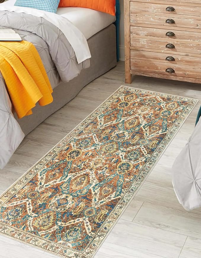 Keen Home Design 30"x84" Rug - Machine Washable Runner Rug with Non-Slip Backing, Ideal for Hallway, Entryway, Kitchen, Laundry Room - Vintage, Easy Clean, Durable, Low Pile Rug - (2'6" x 7')