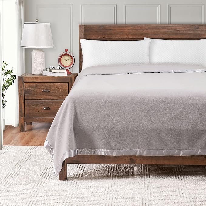 Creswick Woollen Mills 100% Australian Merino Wool Blanket – Soft Warm and Natural with Satin Binding, Breathable Luxury Bedding for All Seasons, (Light Gray, Throw)