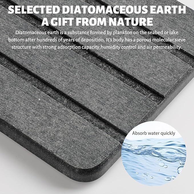2 Pcs Fast Drying Diatomite Bathroom Tray, Grooved Design, Water Absorbing Stone, Soap Dish Holders, Sink Organizer for Bathroom and Kitchen (Dark Grey)