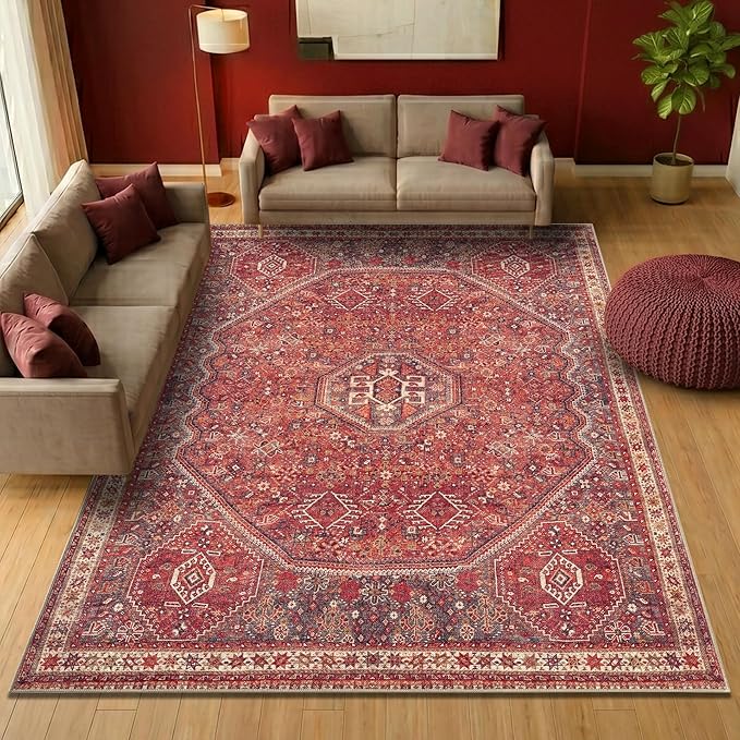 Keen Home Design 9x12 Rug - Machine Washable Area Rug with Non-Slip Backing, Ideal for Living Room, Dining Room, Bedroom - Vintage, Easy Clean, Durable, Low Pile Rug - (9' x 12')