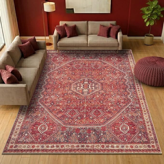 Keen Home Design 8x10 Machine Washable Area Rug with Non-Slip Backing - Vintage Moroccan Design, Ideal for Living Room, Dining Room, Bedroom - Easy Clean, Durable, Low Pile - 8' x 10'