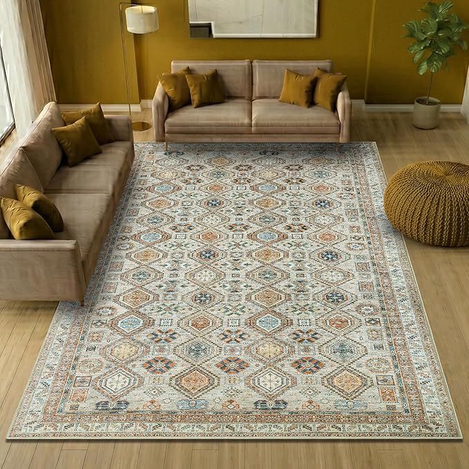 Keen Home Design 10x14 Rug - Machine Washable Area Rug with Non-Slip Backing, Ideal for Living Room, Dining Room, Bedroom - Vintage, Easy Clean, Durable, Low Pile Rug - (9'7" x 14')