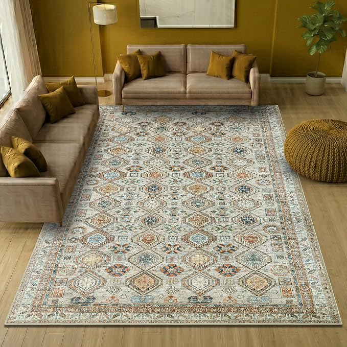 Keen Home Design 9x12 Rug - Machine Washable Area Rug with Non-Slip Backing, Ideal for Living Room, Dining Room, Bedroom - Vintage, Easy Clean, Durable, Low Pile Rug - (9' x 12')