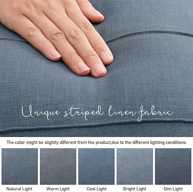ZWJD Decorative Linen Throw Pillow Covers 24x24 Set of 2 Solid Handcrafted Striped Cushion Covers for Bed Soft Modern Farmhouse Neutral Pillowcase for Couch Bedroom Living Room Home Decor(Slate Blue)