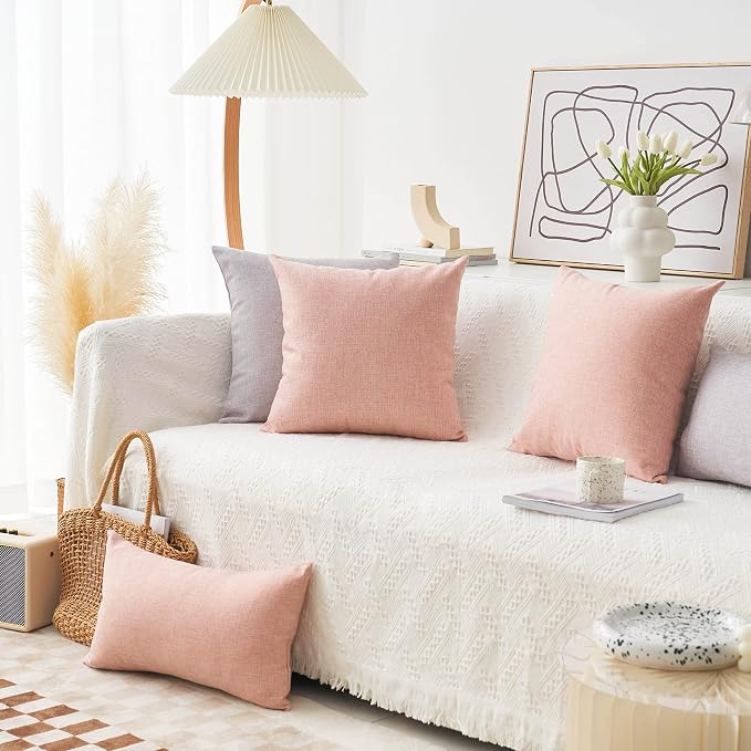 Home Brilliant Pillow Covers Decorative Pink Throw Pillow Covers Linen Throw Pillows for Couch Sofa Bed Bedroom Girl Room Decoration, 20x20 inch(50cm), Set of 2, Baby Pink