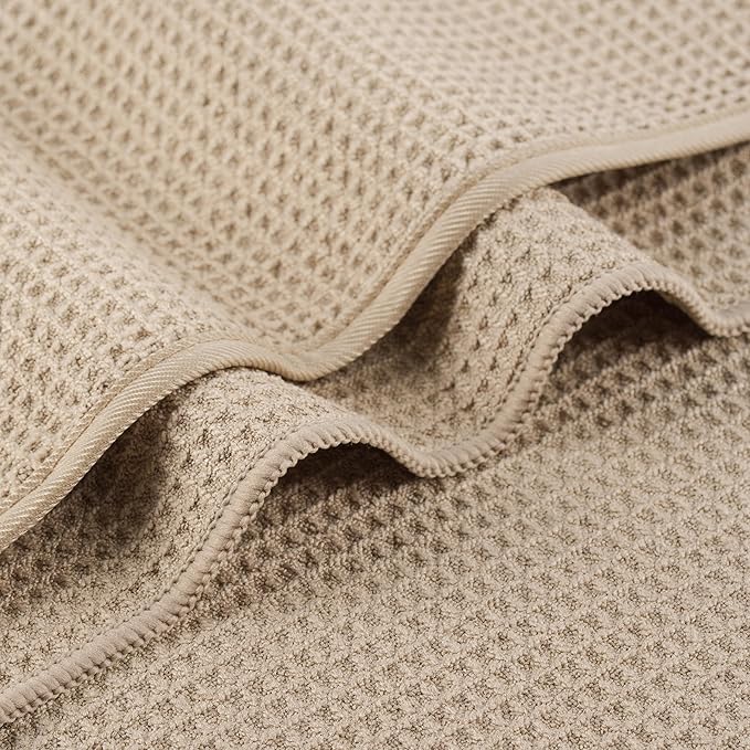 MICROFI Waffle Weave Bath Towel Set, Microfiber, 4 Pieces (Body/Hair/Hand/Face), Quick Dry, Lightweight, Super Absorbent, Lint Free, 380 GSM (Beige)