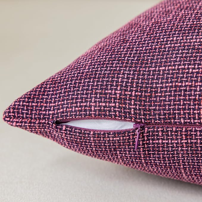Kevin Textile Star Faux Linen Square Solid Pillow Case for Chair/Couch/Sofa, 12"x20", 2 Pc, Red Purple