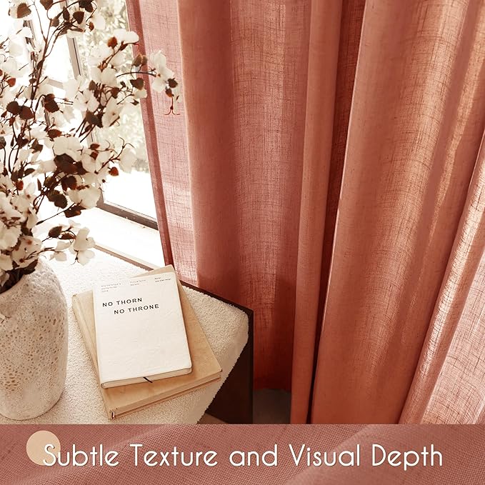 72 inch Linen Terracotta Curtains 2 Panels for Living Room Back Tab Light Filtering Semi Sheer Rust Colored Curtains 72 inches Long Soft Thick Cotton Cloth Textured Rustic Boho Farmhouse Room Decor