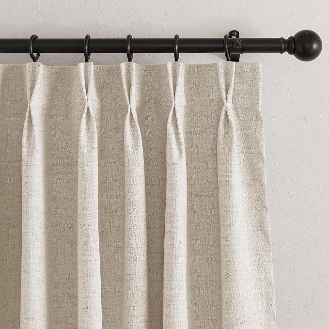 RYB HOME Linen Textured 100% Blackout Curtains Pinch Pleated & Back Tab Drapes Privacy Thermal Insulating for Living Room Kitchen Dining Bay Window, W 42 x L 96 inches, Linen, 2 Panels