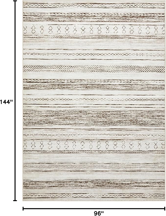 Tortania Area Rug Living Room Rugs - 8x12 Washable Large Soft Neutral Boho Moroccan Bohemian Farmhouse Rug Indoor Floor Carpet for Bedroom Under Dining Table Home Office Decor - Cream Brown