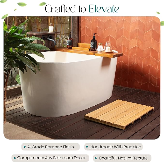 Large Natural Bamboo Bath Mat – Non-Slip Design Sauna Floor Mat, Secure Grip Pads, Water-Resistant Coating, Durable for Indoor/Outdoor Use, Bamboo Decor