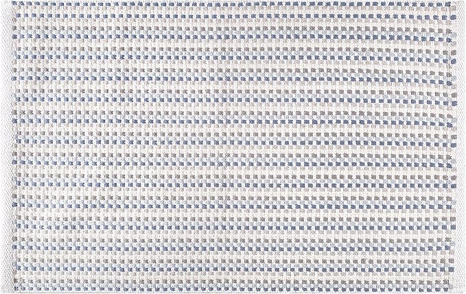 Cotton Chalk Stripe Woven Area Rug 2x3 Feet - Blue, Farmhouse Soft & Durable Decorative Washable Floor Rugs Ideal for Entryway, Bedroom, Kitchen | Geomatric Pattern Nersery Space Reversible Door Mats