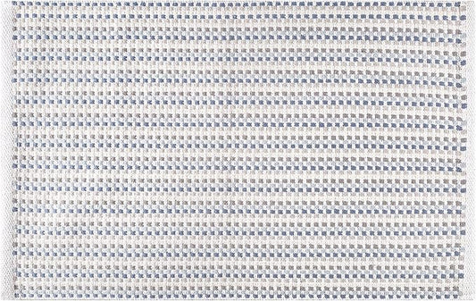 Cotton Chalk Stripe Woven Area Rug 2x3 Feet - Blue, Farmhouse Soft & Durable Decorative Washable Floor Rugs Ideal for Entryway, Bedroom, Kitchen | Geomatric Pattern Nersery Space Reversible Door Mats