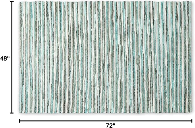 DII Chindi Home Collection Cotton Handwoven Slim Stripe Area Rag Rug, 4x6', Aqua
