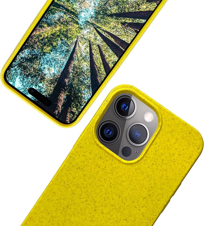 eplanita Eco Mobile Phone Case Compatible with iPhone 15 Pro, Plant Fiber, Drop Protection Cover, Durable and Sustainable (for iPhone 15 Pro, Yellow)