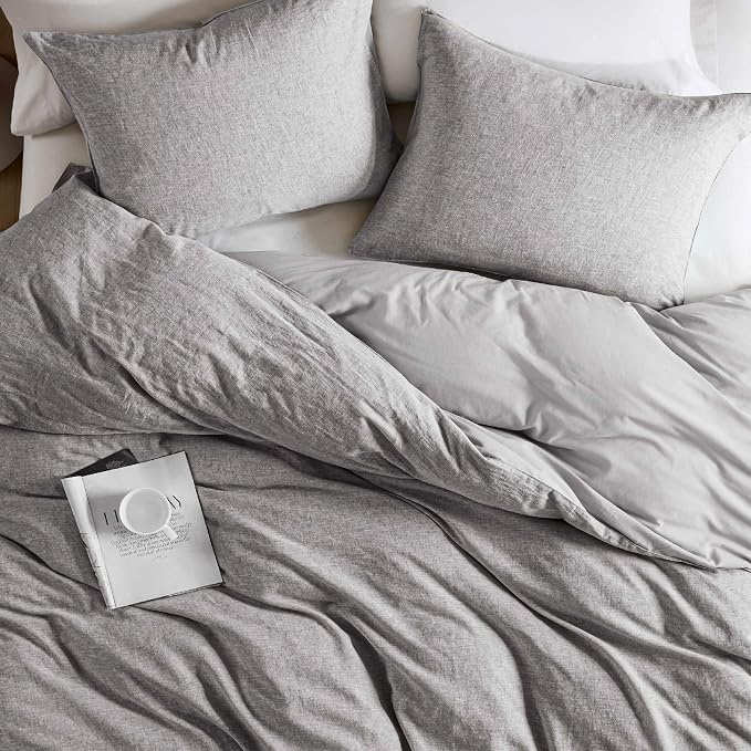 Hyde Lane Linen Duvet Cover Set King Size, 3Pcs Textured French Flax Linen Cotton Blend Bedding Set, Natural and Organic, Soft and Breathable, with 2 Pillow Shams, 104"x90", Grey