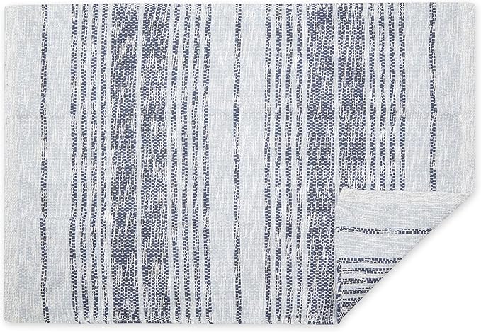 DII Woven Rag Rug Collection Recycled Yarn Variegated Rustic Stripe, 2x3', Stonewash Blue
