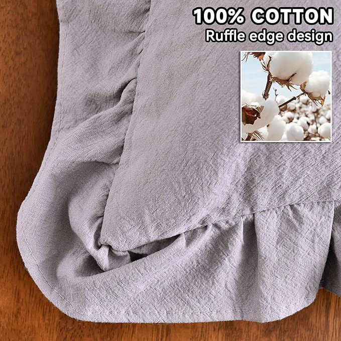 AmHoo Pack of 2 Throw Pillow Covers 100% Cotton Pre Washed Ruffle Decorative Pillowcase Cushion for Couch Sofa Bedroom 20 x 20-Inch Light Grey
