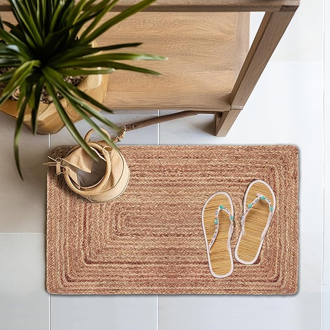 COTTON CRAFT Jute Rug - 2 Pack Braided 100% Jute Door Mat - Woven Neutral Reversible Small Rug - Entryway Kitchen Living Room Bedroom Bathroom Farmhouse Rustic Boho Throw Mat - 22 x 34 - Natural