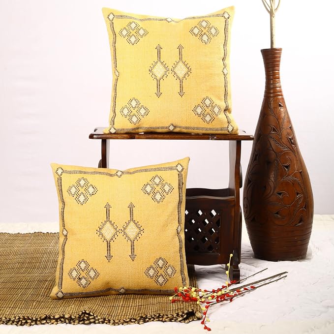 Trade Star 100% Cotton Pillow Shams Handloomed Rug Decorative Cushion Cases Sabra Cushion Covers Cotton Handwoven Pillowcase 18x18 Inches Set of 2 Throw Pillow Cover