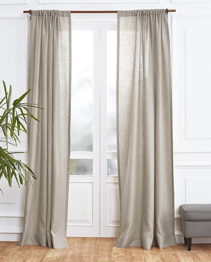 Solino Home Natural Linen Curtain 52 x 45 Inch, Light Filtering Rod Pocket Curtain 45 Inch, 100% Pure Linen European Flax Window Treatment Panel for Living Room, Bedroom - 1 Panel