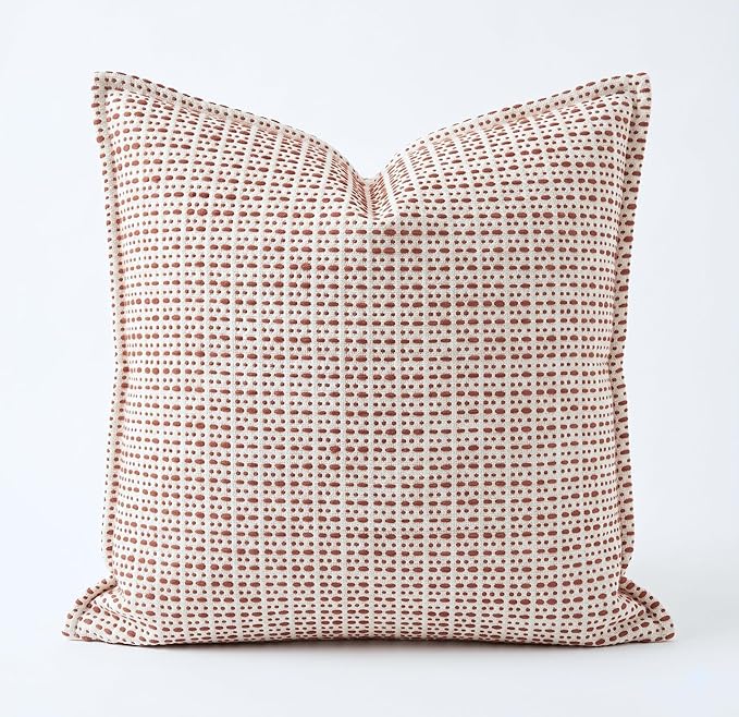 SanVia Cotton Throw Pillow Covers 20x20 – Handwoven Jacquard Texture, Fade-Resistant, No Pilling – Hidden Zipper, Decorative Cushion Cover for Sofa, Couch, Bed – Insert Not Included (Farmhouse, Red)