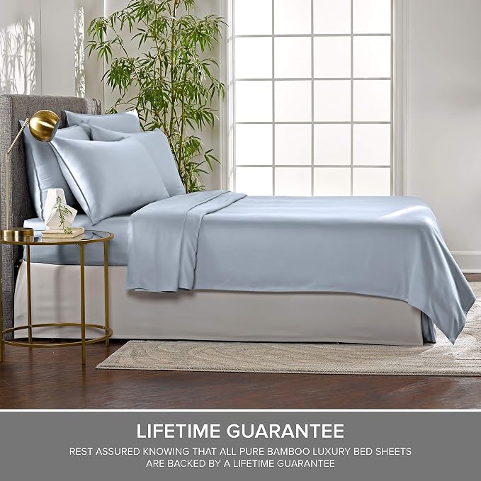 Pure Bamboo Split King Sheets, Genuine 100% Organic Viscose Derived from Bamboo Bed Sheet Set, Soft & Cooling, Double Stitching, 2 Fitted Sheets (Split King, Sterling Blue)