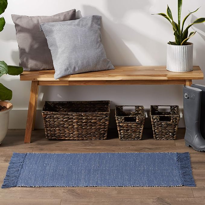 DII Woven Rugs Collection Ribbed Reversible Cotton, 2x3', French Blue & Off-White