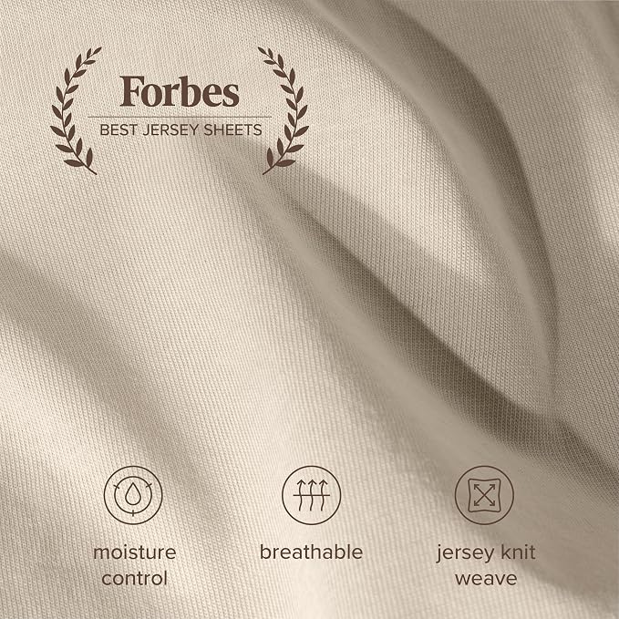 Bare Home 100% Organic Cotton Jersey Fitted Sheet - Twin XL Size - Ultra Soft - Deep Pocket Fitted Sheet - 100% Cotton - Ring Spun Yarns (Twin XL, Sand)