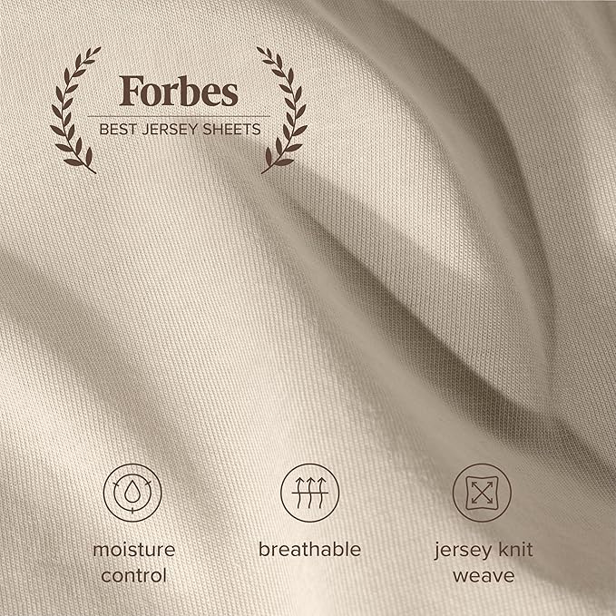 Bare Home 100% Organic Cotton Jersey Fitted Sheet - King Size - Ultra Soft - Deep Pocket Fitted Sheet - 100% Cotton - Ring Spun Yarns (King, Sand)