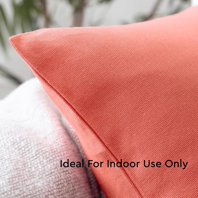 Encasa XO Throw Pillow Covers 12x20 in Set of 2 Coral | No Inserts | Cotton Pillow Covers for Living Room, Bed, Sofa, Couch | Decorative Cushion Covers with Improved Zipper