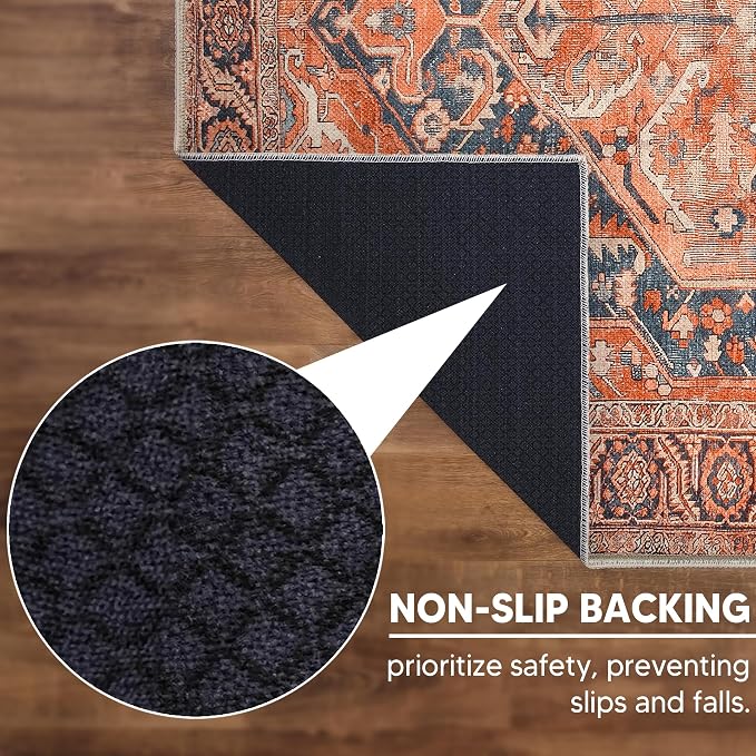 Keen Home Design 8x10 Rug - Machine Washable Area Rug with Non-Slip Backing, Ideal for Living Room, Dining Room, Bedroom - Vintage, Easy Clean, Durable, Low Pile Rug - (8' x 10')