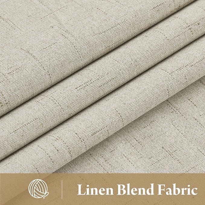 RYB HOME 100% Blackout Linen Curtains 84 inches Long 2 Panels Set, Thermal Insulated Privacy Natural Faux Linen Boho Farmhouse Curtain Panels for Living Room Bedroom, 52" W x 84" L, Beige